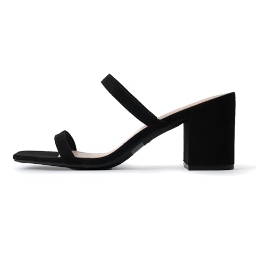 21KLxzgbaUL.jpg Stormi Heeled Sandals Women Dressy Summer Flat Mules- Square Toe Double Band Low Block Heel Sandals - Chunky Sandals for Women -