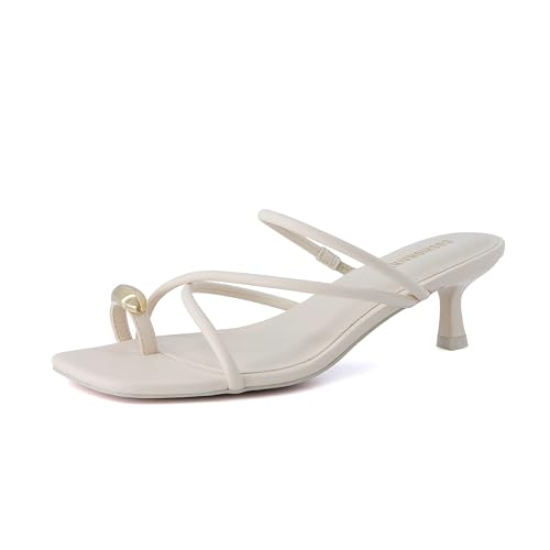 21QZ65PtDrL.jpg Maui Strappy Womens Sandals with Kitten Heels ?C Vegan Leather Slip On Dress Sandals for Women, Square Toe Wedding Shoes