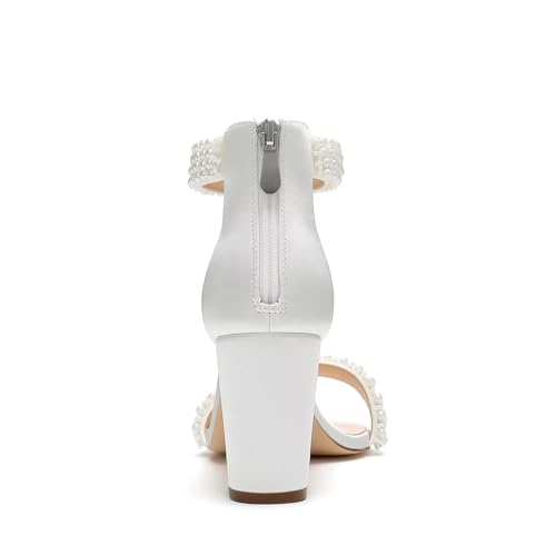 Block Heel Wedding Sandals Pearl Heels Open Toe Wedding Shoes for Bride Bridal Shoes