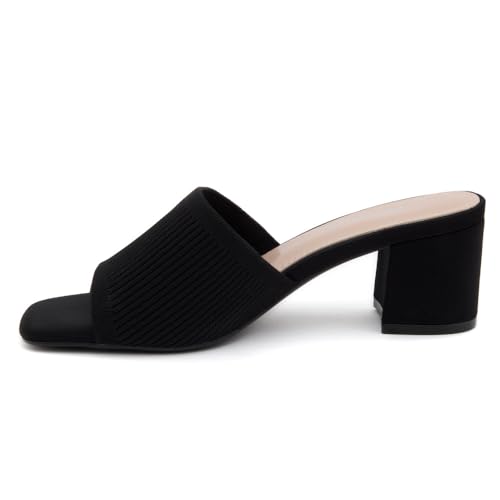 Low Block Heels for Women ?C Slip-On Mules, Square Open Toe 2.5 Inch Comfort Chunky Heeled Sandals, Trendy 2025 Casual Dress
