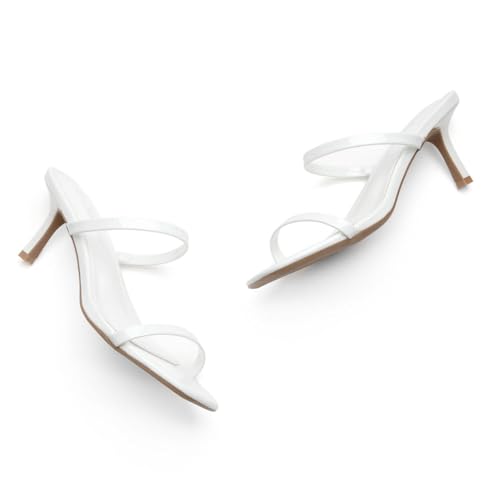 Kitten Heels for Women ?C Low Heels, Slip-On Open Toe Heeled Mules with 2 Straps, Dressy Short Heeled Sandals for Wedding, Party