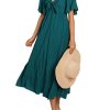 310P8TnUb8L.jpg Summer Dress for Women 2025 Casual Short Sleeve Bow Tie V Neck Ruffle Midi Flowy Dresses