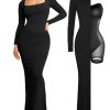 310oc0UxD2L.jpg Long Sleeve Maxi Dress Bodycon Cocktail Dress Shapewear Tummy Control Fall Formal Dresses Built-in Bra