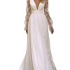 312MgQPkQL.jpg Long Sleeves Wedding Dresses for Bride Lace Chiffon A Line Long Beach Bridal Dress for Women
