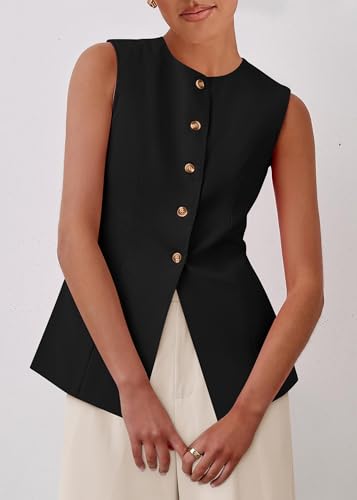 Blazer Vest for Women Trendy 2025 Dressy Business Casual Summer Button Down Sleeveless Work Suit Waistcoat Tops