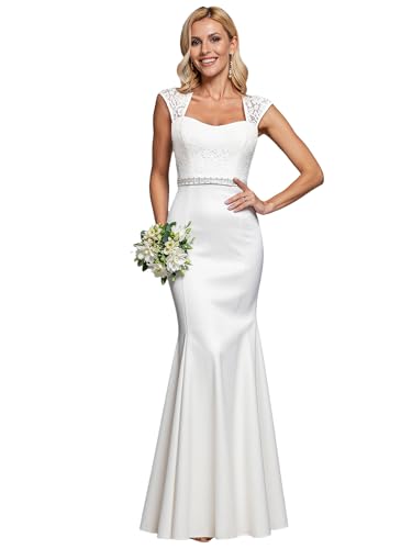 312zz8qoo2L.jpg Women's Elegant Lace Cap Sleeve V Neck Beading Mermaid Wedding Dresses for Bride 00218
