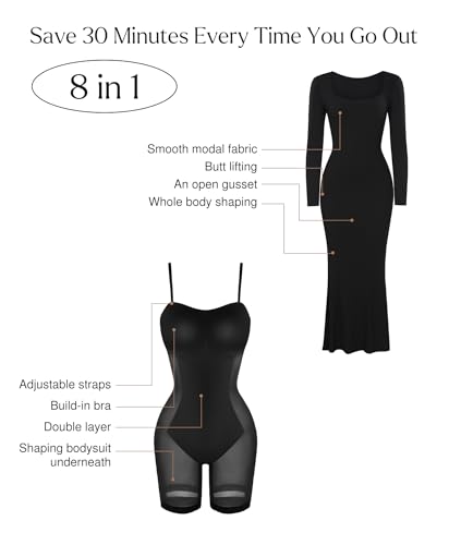 314mrPgTcZL.jpg Long Sleeve Maxi Dress Bodycon Cocktail Dress Shapewear Tummy Control Fall Formal Dresses Built-in Bra
