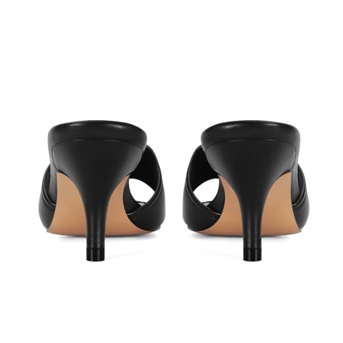 Black Kitten Heel Sandals Stiletto Low Heels Slip On Slides Mule Sandal Square Open Toe Dress Shoes for Women
