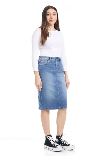 315ohc6QtZL.jpg Repreve Denim Knee-Length Jean Skirt for Women with Pockets - Melrose