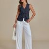 Linen Vest for Women Trendy Sleeveless Tie Front Tops Summer Casual Top Waistcoat Suit Vests with Pockets