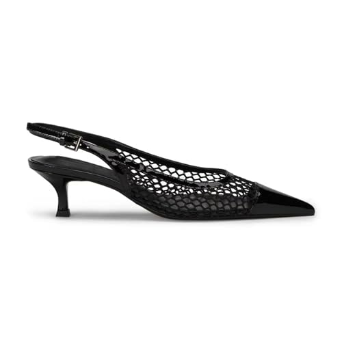 Slingback Pumps for Women Mesh Kitten Heels Pointed Toe Heeled Sandals Buckle Ankle Strap Low Heeled Pumps