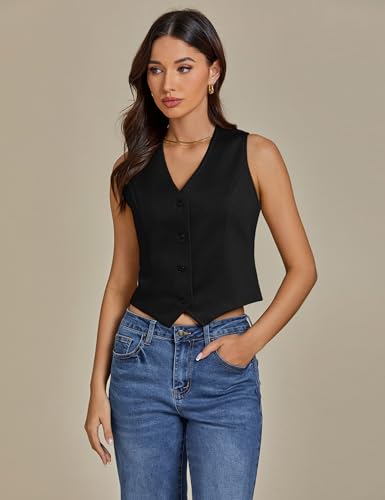 Vest Tops for Women Trendy Fashion Casual Summer Cropped Dressy Suit Vest Button Up Sleeveless Waistcoat Vests
