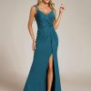 31BBoQQGh4L.jpg Women's V Neck Stretchy Glitter Bodycon Ball Gowns Sleeveless High Split Formal Evening Dresses 01888
