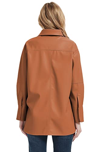 31BfLZtegeL.jpg Women Faux Leather Shacket Jacket,Spring Fall Vegan Pleather Casual Lapel Button Down Long Sleeve Shirts