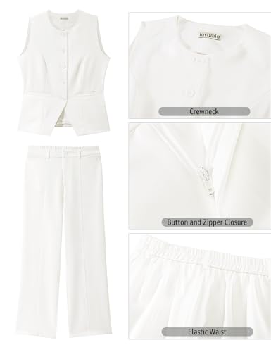 Vest Pants Suits for Women Dressy 2 Piece Business Casual Outfits Sleeveless Blazer Wide Leg Pants Pantsuit Sets