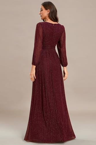 31E2Iyjuq-L.jpg Women's A-Line Long Lantern Sleeves Formal Gowns Empire Waist Long Glitter Evening Dress
