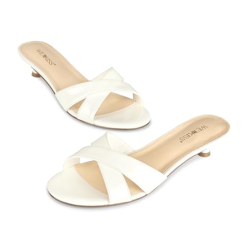 31FxhHJDA1L.jpg Womens Heeled Sandals Open Round Toe Slip on Kitten Heel Mules Low Heel Slide Sandals for Women Cross Strap Backless Mule Flats
