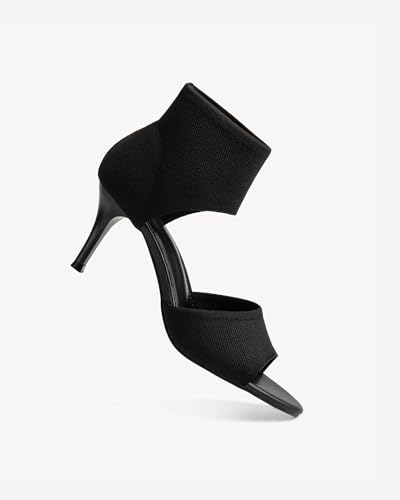 31GiluAStRL.jpg Mousse Fit Women Retro Peep Toe Elegant Stiletto Low Heeled Sandals Breathable Mesh Knit Elastic Design Upper Comfortable Shoes