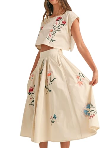 31Gm4TqbJ8L.jpg Women Floral Embroidery Dress Sleeveless 2 Piece Tank Top and Skirt Loose Fit Boho Dress