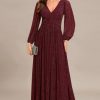 31HPxPVO9UL.jpg Women's A-Line Long Lantern Sleeves Formal Gowns Empire Waist Long Glitter Evening Dress