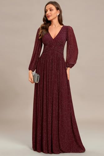 31HPxPVO9UL.jpg Women's A-Line Long Lantern Sleeves Formal Gowns Empire Waist Long Glitter Evening Dress