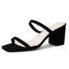 31HdXdOQnYL.jpg Stormi Heeled Sandals Women Dressy Summer Flat Mules- Square Toe Double Band Low Block Heel Sandals - Chunky Sandals for Women -