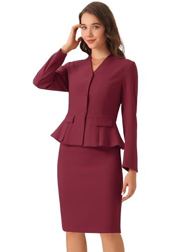 31IUvV9AHL.jpg Business Suit Sets for Women's 2 Piece Outfits Collarless Peplum Blazer Formal Pencil Skirt Suit