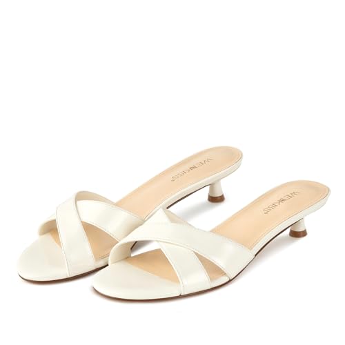 31J0nmRgvFL.jpg Womens Heeled Sandals Open Round Toe Slip on Kitten Heel Mules Low Heel Slide Sandals for Women Cross Strap Backless Mule Flats