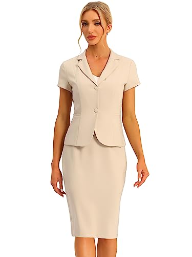 31JZEWOcBUL.jpg Women's Business Skirt Suit Set Work Office Short Sleeve Blazer Jacket Pencil Skirt
