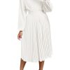 Women's Spring Midi Dress Long Puff Sleeve Wrap V Neck Flowy Ruffle Pleated Casual Fall Dresses