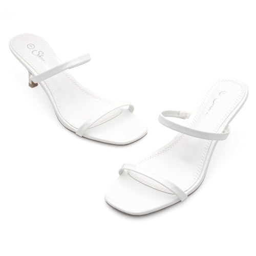 Kitten Heels for Women ?C Low Heels, Slip-On Open Toe Heeled Mules with 2 Straps, Dressy Short Heeled Sandals for Wedding, Party