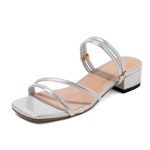 31Nl02cqYtL.jpg Women's Strappy Sandals Low Block Heel ?C Square Toe Off-White Minimalist Summer Sandals with Slingback Strap ?C Casual Dress