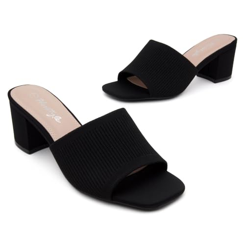 Low Block Heels for Women ?C Slip-On Mules, Square Open Toe 2.5 Inch Comfort Chunky Heeled Sandals, Trendy 2025 Casual Dress