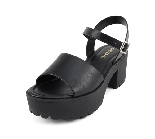 ??Stacie?? ~ Women Open Toe Lug Sole Mid Block Heeled Sandals with Adjustable Ankle Strap