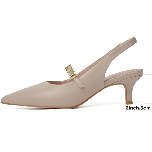 31T81zbWgL.jpg Kitten Heels for Women Slingback Heels Pointed Closed Toe Heels Slip On Dress Pumps Shoes Low Women's Pumps for Dating Party