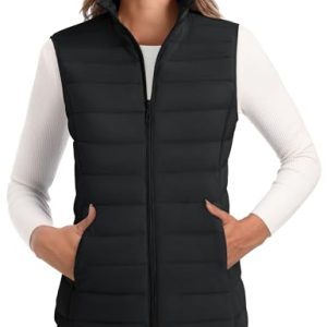 Women's Puffer Vest Lightweight Stand Collar Zip 4 Pockets Puffy Vests Sleeveless Quilted Padded Outerwear