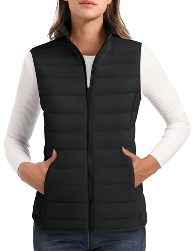 Women's Puffer Vest Lightweight Stand Collar Zip 4 Pockets Puffy Vests Sleeveless Quilted Padded Outerwear