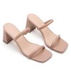 Women's Square Open Toe Heeled Sandals Two Strap Mules Slip On Block Chunky Mid Heels Sandals