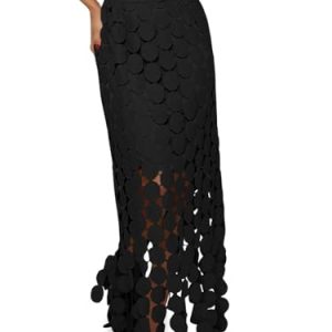 Womens Hollow Out Maxi Skirts Summer High Waisted Boho Fringe Hem Long Skirt