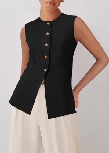 Blazer Vest for Women Trendy 2025 Dressy Business Casual Summer Button Down Sleeveless Work Suit Waistcoat Tops