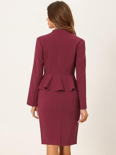 31UXtRYeemL.jpg Business Suit Sets for Women's 2 Piece Outfits Collarless Peplum Blazer Formal Pencil Skirt Suit
