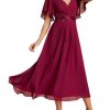Women's Cocktail Dresses V Neck A-Line Elastic High Waist Wedding Guest Evening Party Maxi Dress 02093