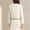 31UxvlEbvuL.jpg 2 Piece Tweed Plaid Skirt Set for Women's Business Collarless Blazer and Mini Skirt Suit Sets