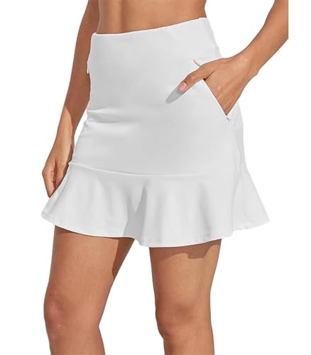 31VAc2Y89L.jpg Tennis Skirt for Women 17"/19" High Waisted Womens Golf Skirts with Shorts Pockets Ruffle Pleated Athletic Skorts