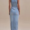 Women's Casual Button Down Maxi Denim Dresses Sexy Bodycon Sleeveless V Neck A-Line Long Jean Skirt Dress