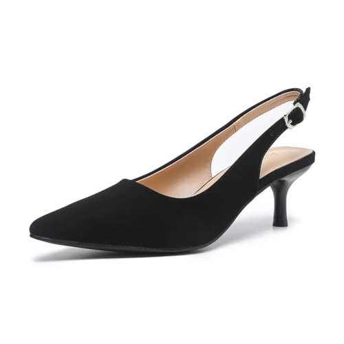 Women's 2 Inch Pointed Toe Low Kitten Heel Slingback Pump Party Wedding Dress Shoes FZ321