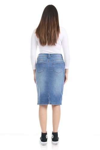 31Wb0xThbL.jpg Repreve Denim Knee-Length Jean Skirt for Women with Pockets - Melrose