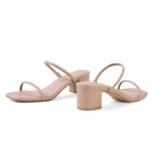 31ZN4Q3QjL.jpg Strappy Heels for Women Square Open Toe Two Strap Low Block Heel Slip on Dressy Sandals Shoes
