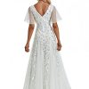 31boEhSn5ML.jpg Women's Sequin Sparkly V-Neck Short Sleeve A-Line Floor Length Evening Dress 00734