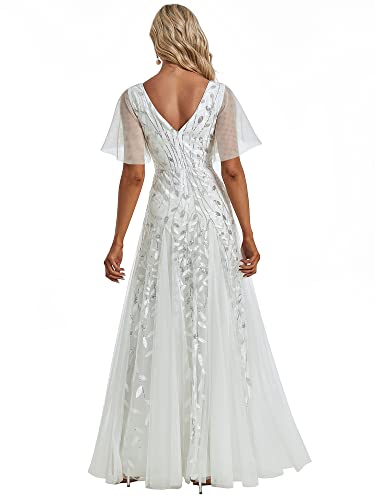 31boEhSn5ML.jpg Women's Sequin Sparkly V-Neck Short Sleeve A-Line Floor Length Evening Dress 00734